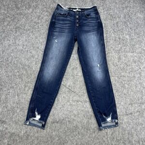 KanCan Jeans Womens 9 28 Blue Distressed Button Fly High Rise Raw Hem Stretch